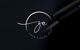 Calligraphy Studio Style ZE Letter Logo Design