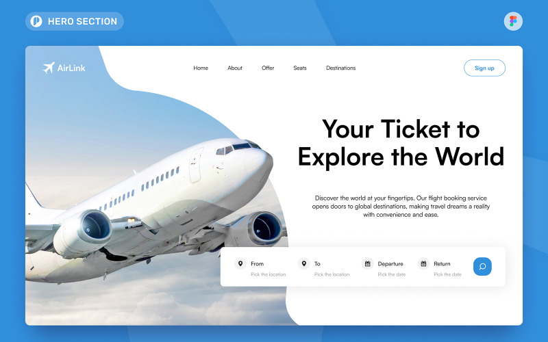 AirLink - Flight Booking Hero Section Figma Template UI Element