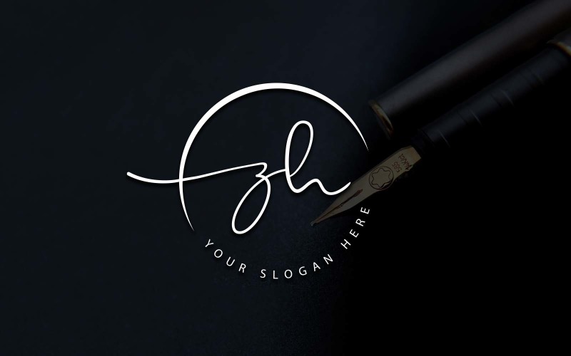 Calligraphy Studio Style ZH Letter Logo Design Logo Template