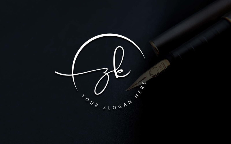 Calligraphy Studio Style ZK Letter Logo Design Logo Template