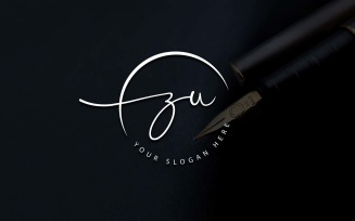 Calligraphy Studio Style ZU Letter Logo Design