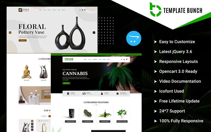 Swarm - Cannabis and Ceramic - Responsive OpenCart Theme for eCommerce OpenCart Template
