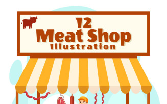 12 Meat Shop Vector Illustration