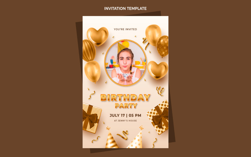 Realistic Luxury Golden Happy Birthday Invitation Template Social Media
