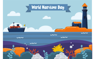 World Maritime Day Background with Lighthouse Illustration