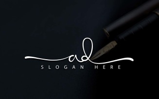Calligraphy Studio Style AD Letter Logo Design - Brand Identity