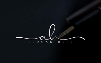 Calligraphy Studio Style AH Letter Logo Design - Brand Identity