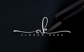 Calligraphy Studio Style AK Letter Logo Design - Brand Identity