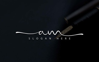 Calligraphy Studio Style AM Letter Logo Design - Brand Identity