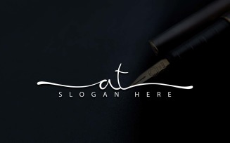 Calligraphy Studio Style AT Letter Logo Design - Brand Identity