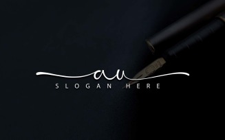 Calligraphy Studio Style AU Letter Logo Design - Brand Identity