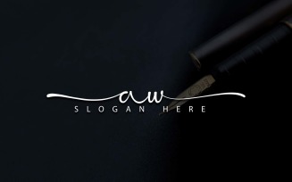 Calligraphy Studio Style AW Letter Logo Design - Brand Identity