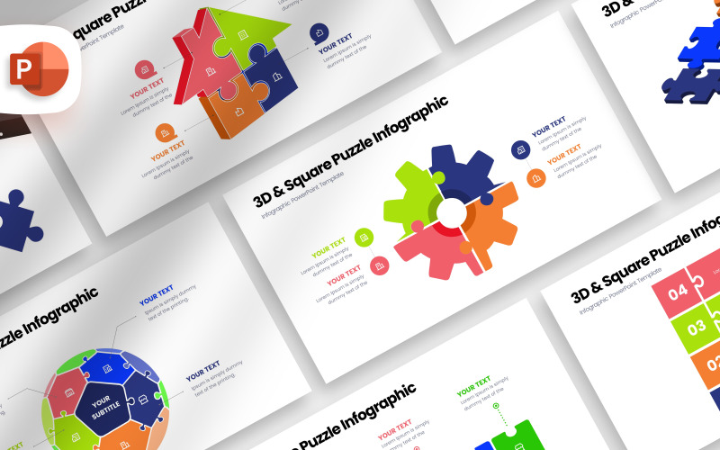 3D and Square Puzzle Infographic Presentation Template PowerPoint Template