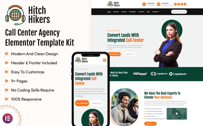 Hitch Hikers - Call Center Agency Elementor Template Kit Elementor Kit