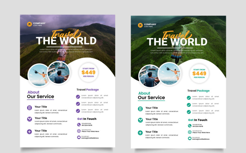 Travel flyer design template and travel agency flyer template design with contact Illustration