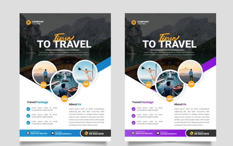 Travel flyer design template and travel agency flyer template design Illustration