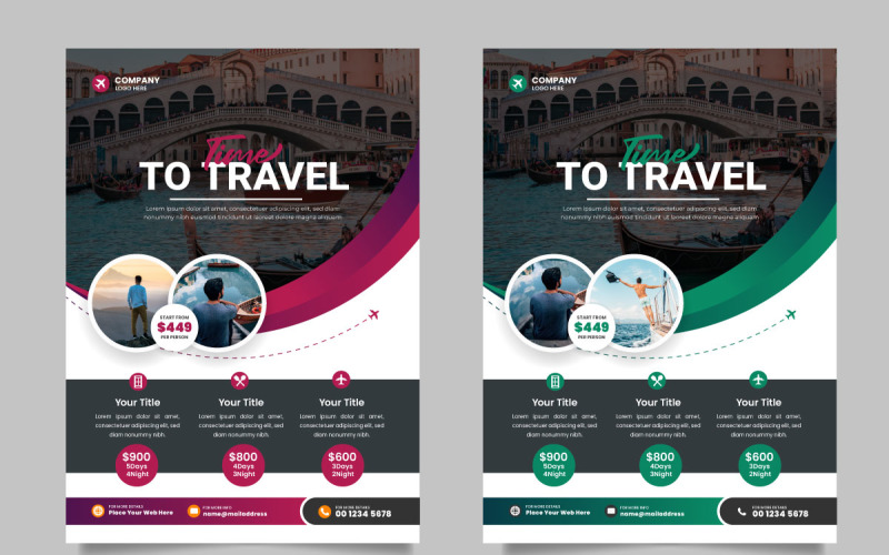Travel flyer design template and travel agency flyer template design idea Illustration