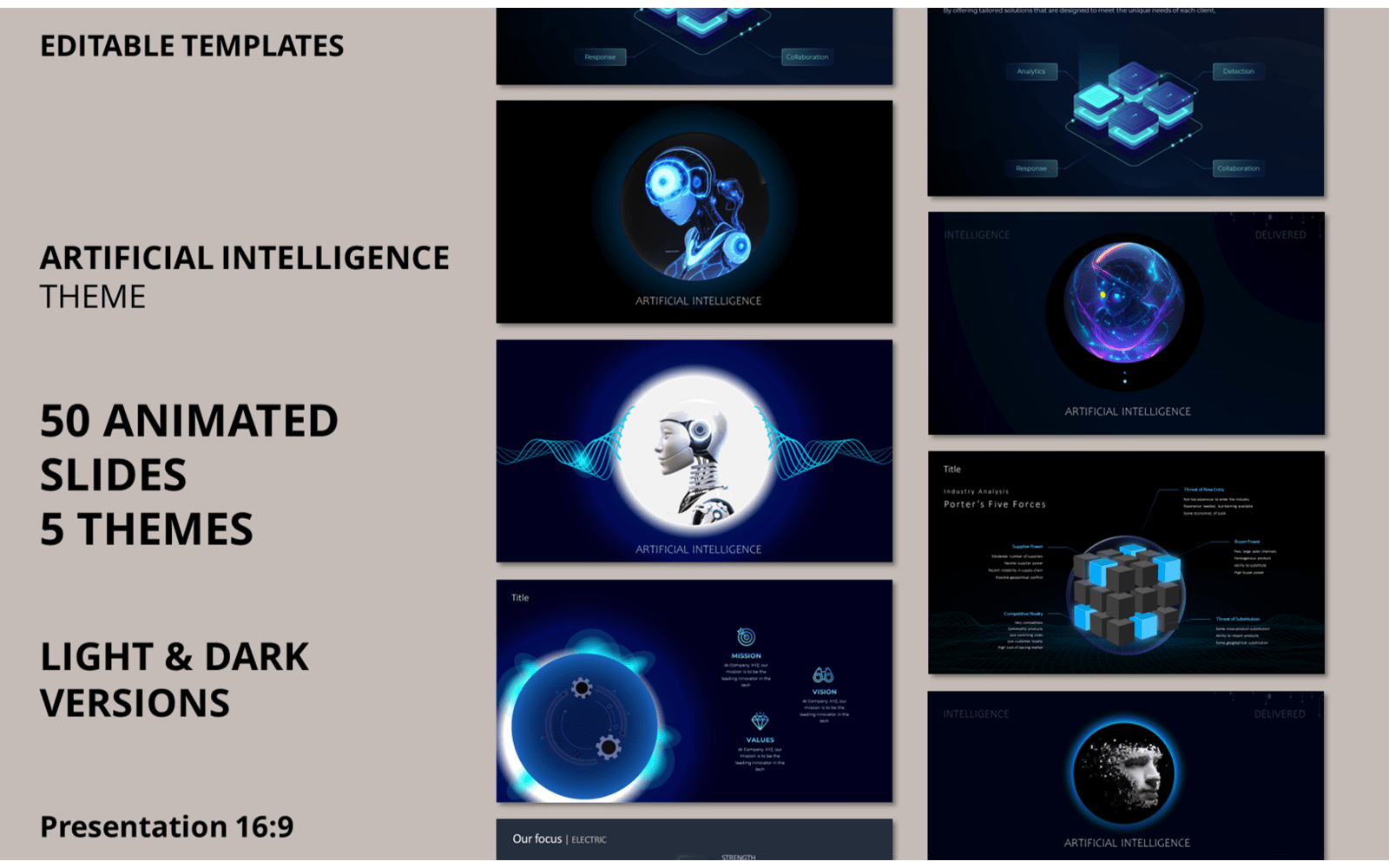 Mega Bundle Artificial Intelligence theme (5Cover slides, 50 total Slides)