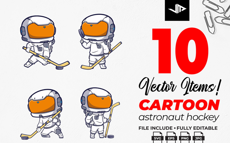 Cartoon Astronaut Hockey Vector Files Bundle Illustration