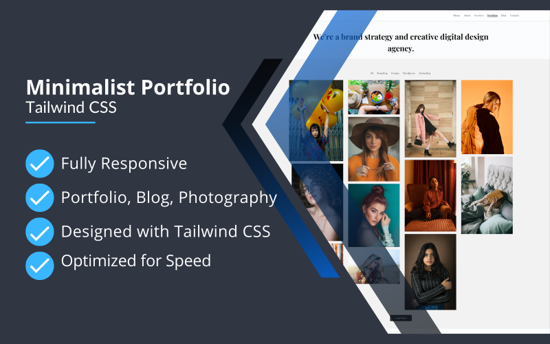 Seline - Fully Responsive Tailwind CSS Minimalist Photography Template Website Template