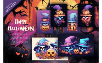 Set Halloween Skull posters. Halloween Clipart.