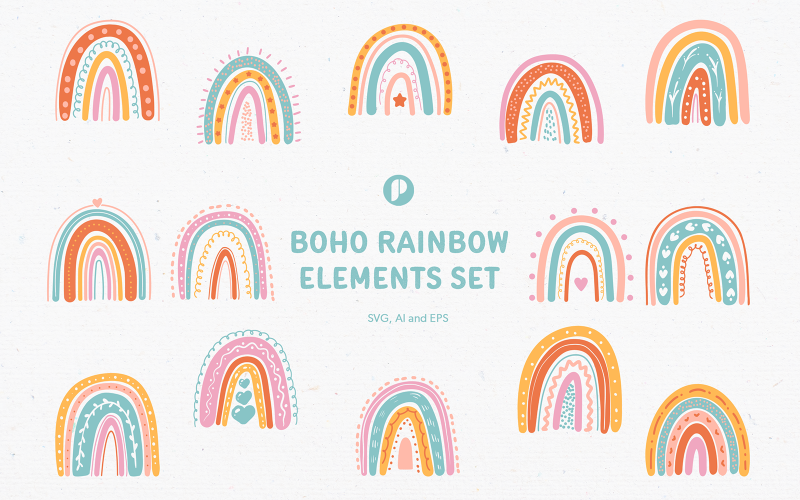 Boho Rainbow Elements Set Illustration