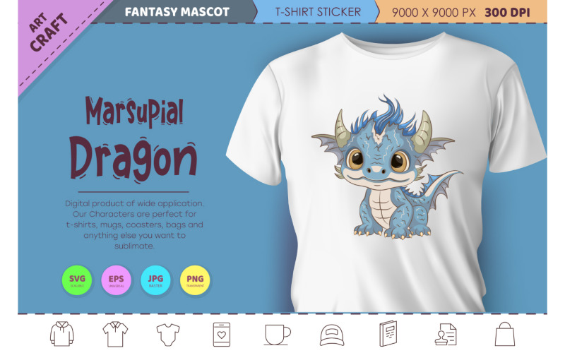 Marsupial cartoon dragon. Fantasy clipart. Vector Graphic