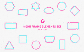 Pink & Blue Neon Frame Elements Set