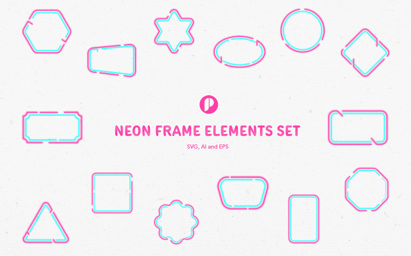 Pink & Blue Neon Frame Elements Set Illustration