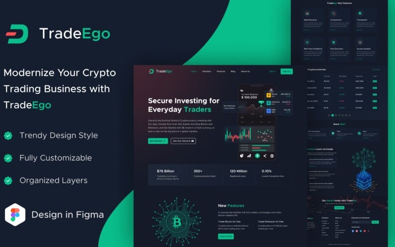 TradeEgo - Crypto Trading Landing Page Figma Template UI Element