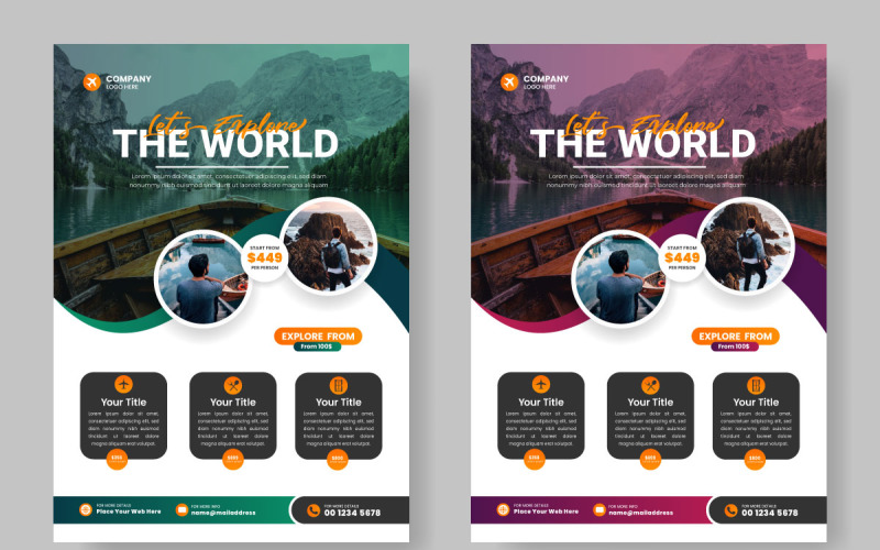 Travel flyer design template for travel agency with contact and venue detail Illustration
