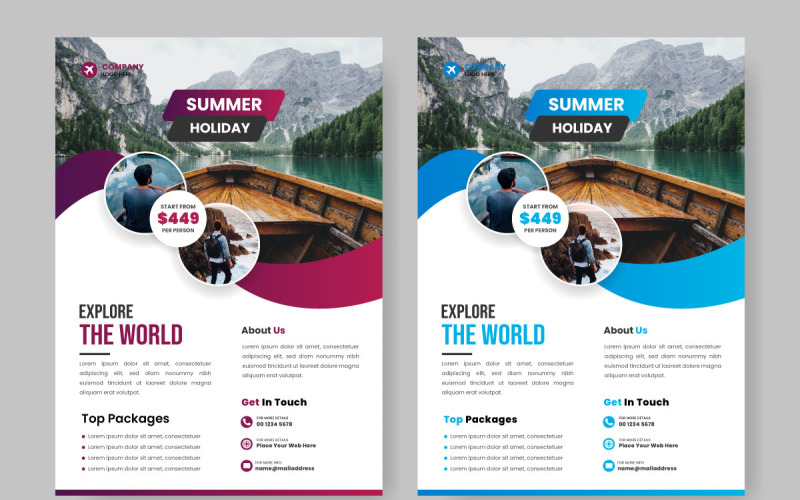 Travel flyer design template for travel agency with contact and venue idea Illustration