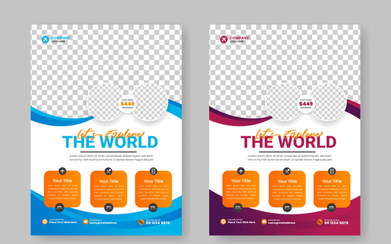 Travel flyer design template for travel agency with contact Illustration