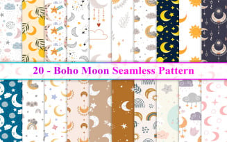 Boho Moon Seamless Pattern, Moon Seamless Pattern, Moon Pattern