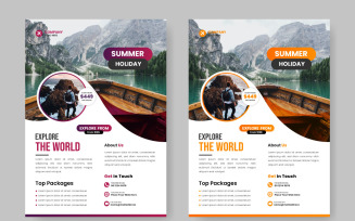 Travel flyer design template for travel agency with contact and venue detail concept