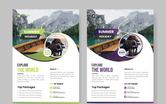 Travel flyer design template for travel agency with contact and venue details concept