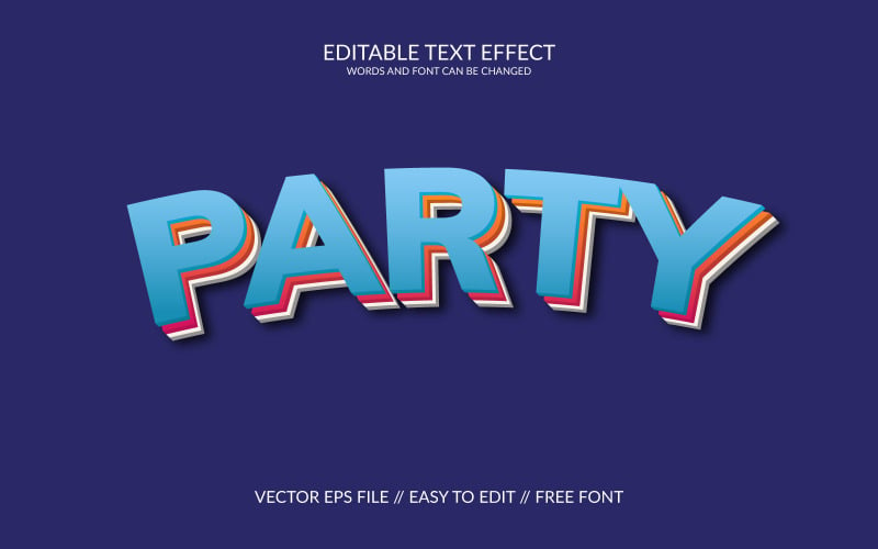 Party 3D Editable Vector Eps Text Effect Illustration