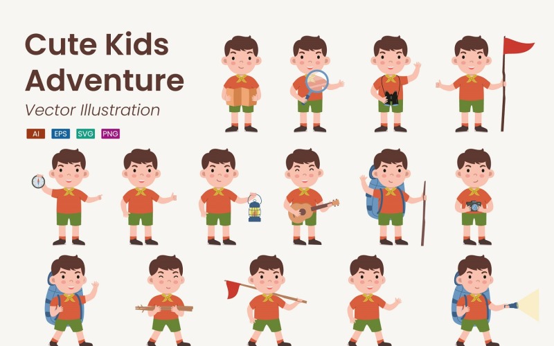 Cute Kids Adventure Illustration Set
