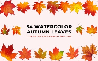 54 Watercolor Autumn Leaves Clipart