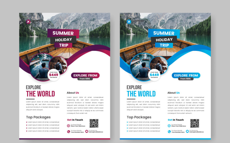 Vacation travel flyer design template, Travel poster or flyer pamphlet flyer idea Illustration