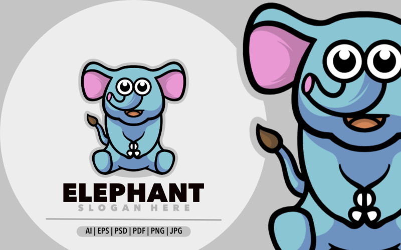Elphant cartoon adorable funny logo design Logo Template