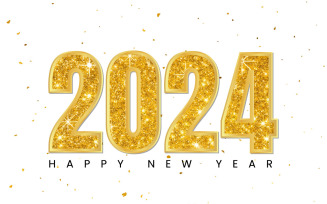 Golden glitter happy new year 2024 celebration vector design
