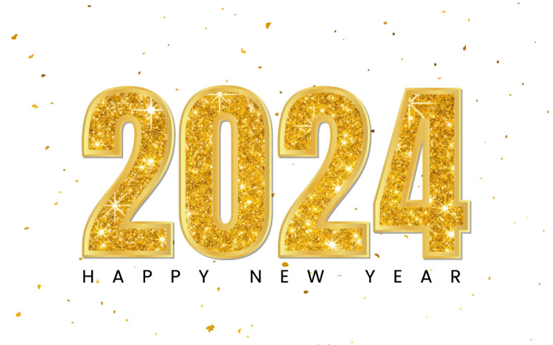 Golden glitter happy new year 2024 celebration vector design Illustration