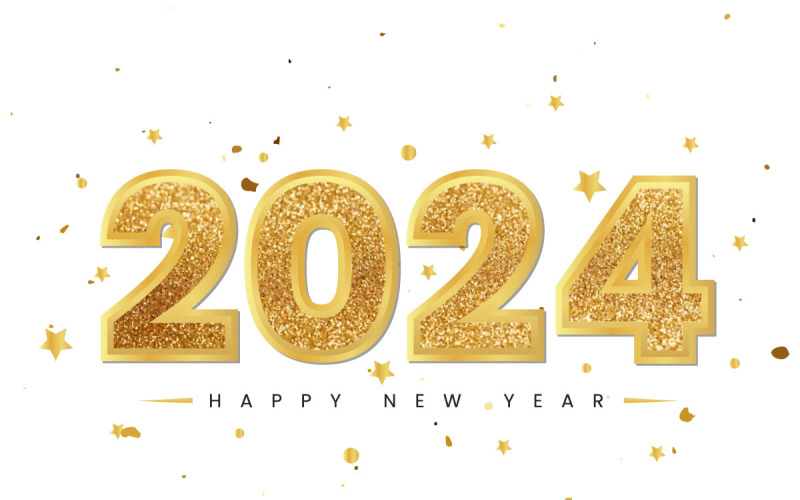 Golden glitter Happy New Year 2024 text effect Illustration