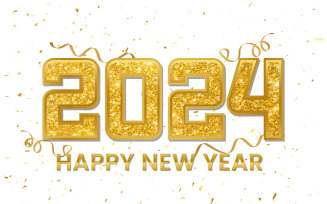 Happy New Year 2024 Text Effect, Golden glitter confetti background
