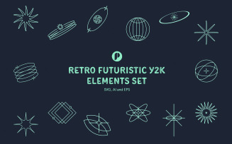 Retro Futuristic Y2K Elements Set