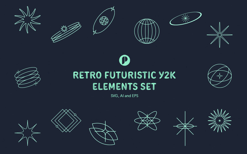Retro Futuristic Y2K Elements Set Illustration