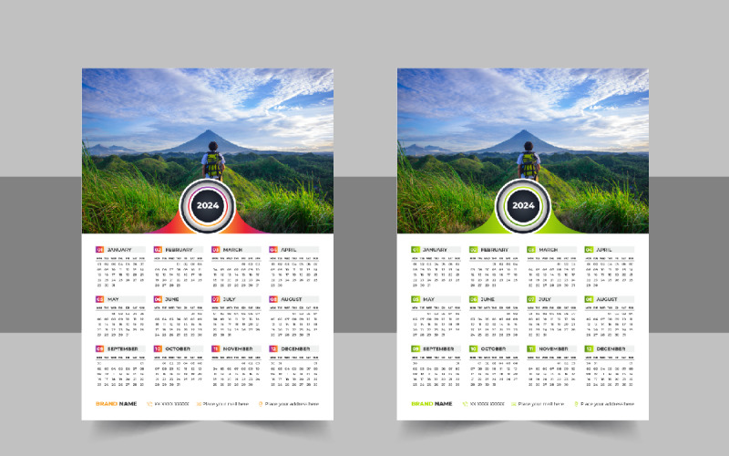 2024 Wall Calendar template vector Corporate Identity