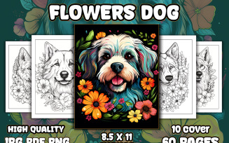 Flowers Dog Coloring Pages for KDP