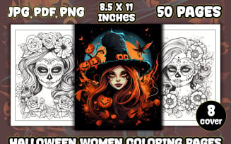 Halloween Women Coloring Pages for Adult